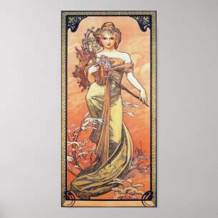 Póster Alphonse Mucha Painting - Woman Holding Flowers