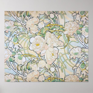 Póster Alphonse Mucha Peonies