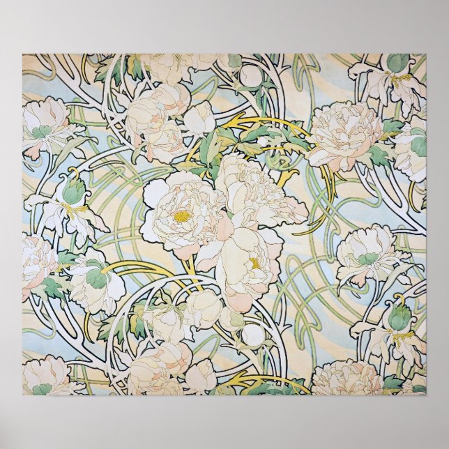 Póster Alphonse Mucha Peonies (Frente)