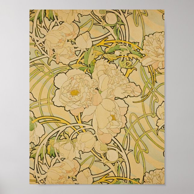 Póster Alphonse Mucha -  Peonies (Frente)