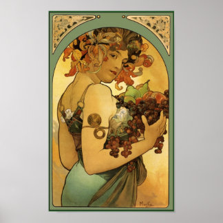 Póster Alphonse Mucha Pintura de fruta sin frontera