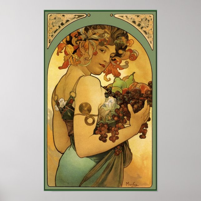 Póster Alphonse Mucha Pintura de fruta sin frontera (Frente)