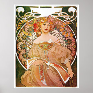 Póster Alphonse Mucha, Reverie/Daydream, 1896.