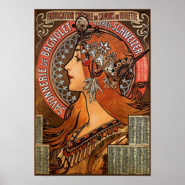 Póster Alphonse Mucha - Savonnerie de Bagnolet (Frente)