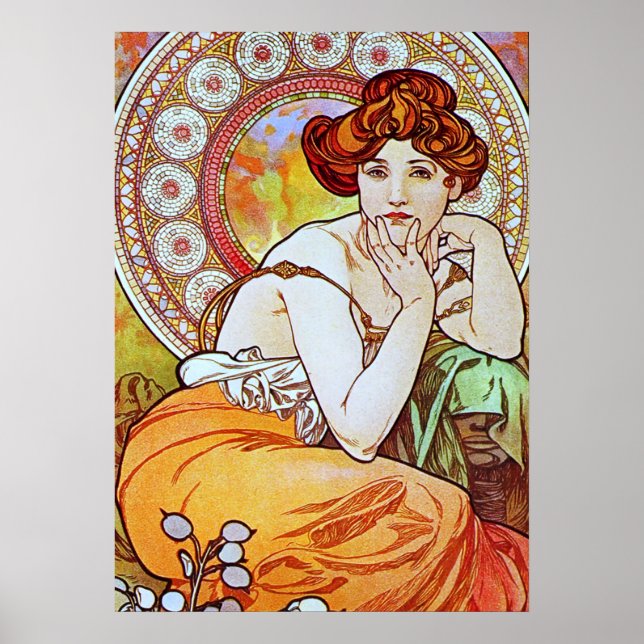 Póster Alphonse Mucha Sorprendente Mujer Art Nouveau #15 (Frente)