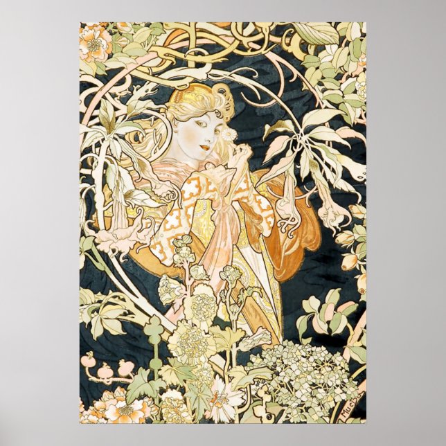 Póster Alphonse Mucha Sorprendente Mujer Art Nouveau #35 (Frente)