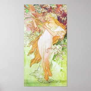 Póster Alphonse Mucha Spring Floral Vintage Art Nouveau
