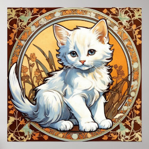 Póster Alphonse Mucha Style Cat