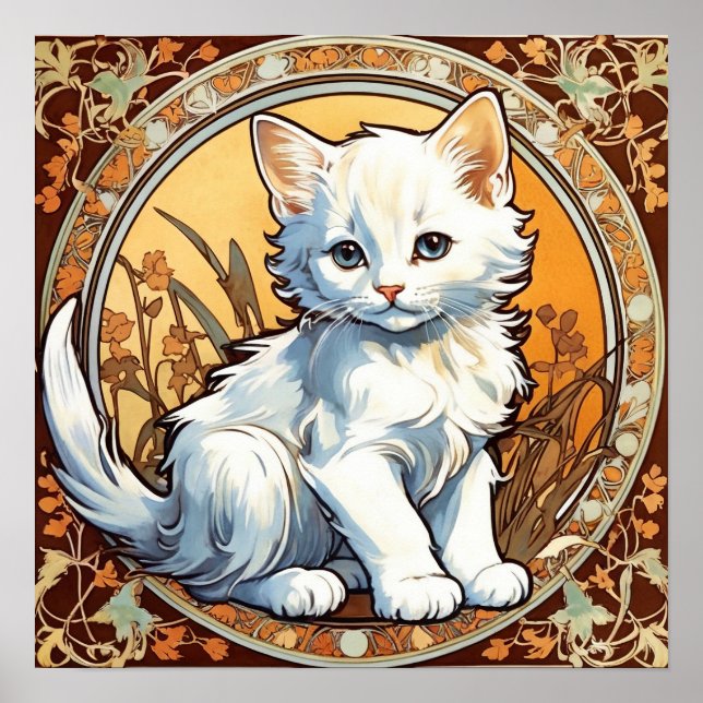 Póster Alphonse Mucha Style Cat (Frente)