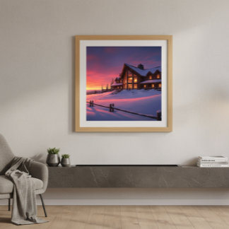 Póster Alpine Sunset Lodge Cozy Winter