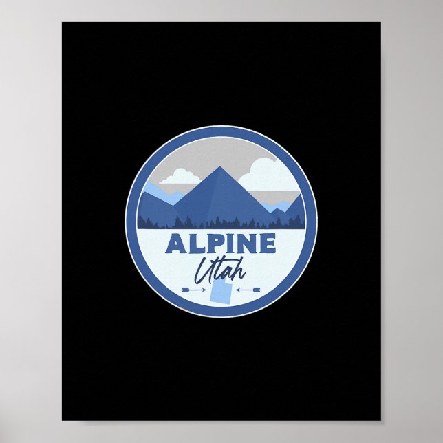 Póster Alpine Utah Ut Mountains Badge Hiking Souvenir  (Frente)