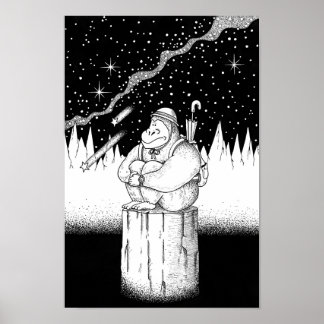 Póster Alpinista en una noche estrellada.