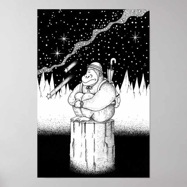 Póster Alpinista en una noche estrellada. (Frente)