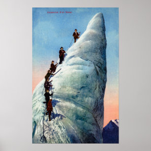 Póster Alpinistas de montaña intentando ascender a un ser