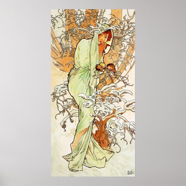 Póster Alpohnse Mucha Poster de Invierno (Frente)