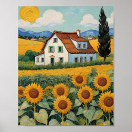 Póster Alquiler en medio de campos de girasoles