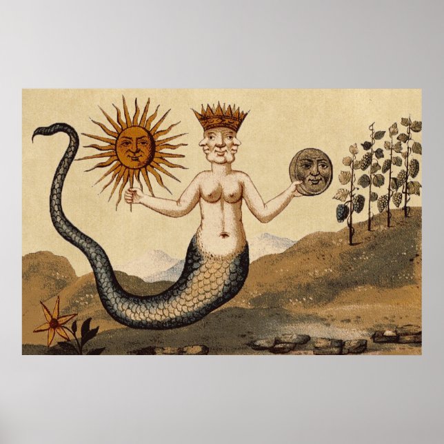 Póster Alquimia simbólica con sol y sepia lunar (Frente)