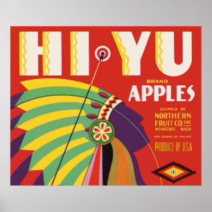 Póster alrededor de 1930 Hi Yu Apples crate label print