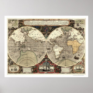 Póster Alrededor del Mapa de Drenajes del Mundo - 1595