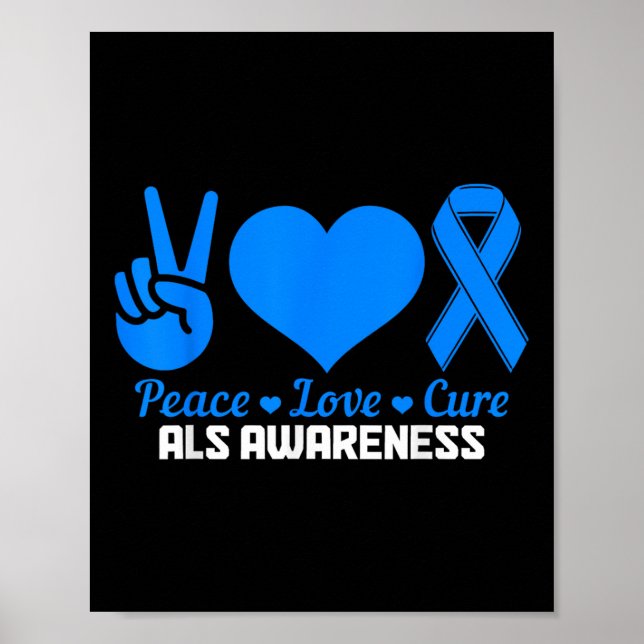 Póster Als Awareness Month Peace Love Cure Blue Ribbon (Frente)
