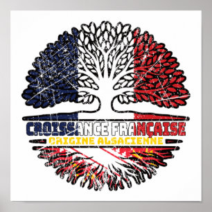 Póster Alsacia alsaciana Francia Árbol de raíces bandera