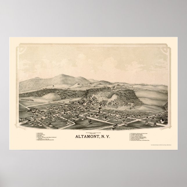 Póster Altamont, Mapa Panorámico de Nueva York - 1889 (Frente)