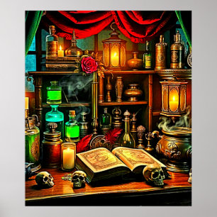 Póster Altar de Bruja Diseño de Poción Mística Nocturna