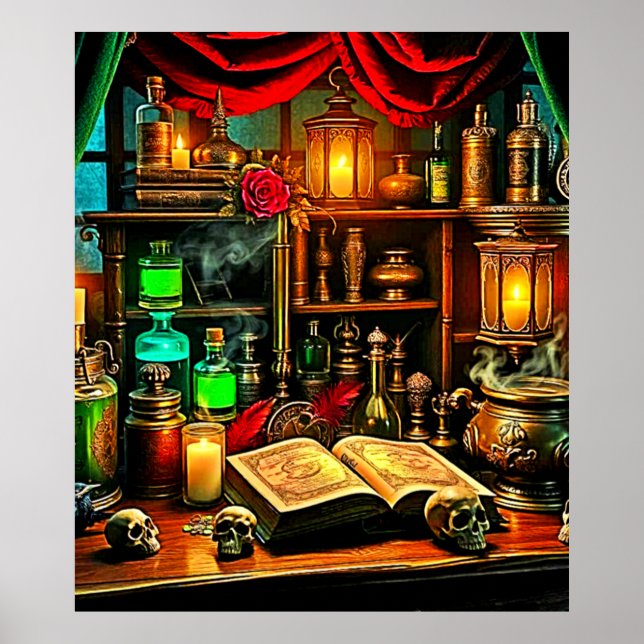 Póster Altar de Bruja Diseño de Poción Mística Nocturna (Frente)