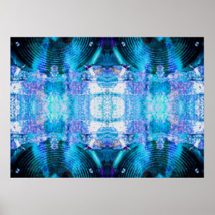 Póster Altavoces de música azul en una pared rota