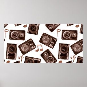 Póster Altavoces de música de ilustracion acuarela con no