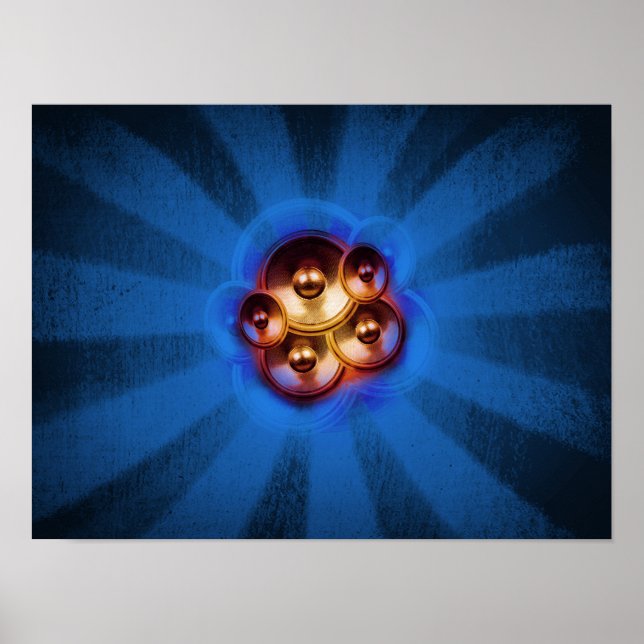 Póster Altavoces de música y explosión de sol (Frente)