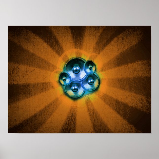 Póster Altavoces de música y ráfaga de sol (Frente)