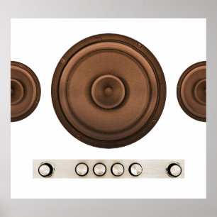 Póster Altavoces retro: marrón, blanco aislado.