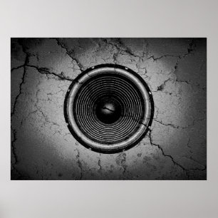 Póster Altavoz de la música en una pared agrietada