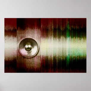 Póster Altavoz de música grunge con ondas sonoras