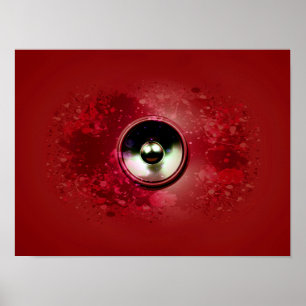 Póster Altavoz de música roja y pintura salpicada