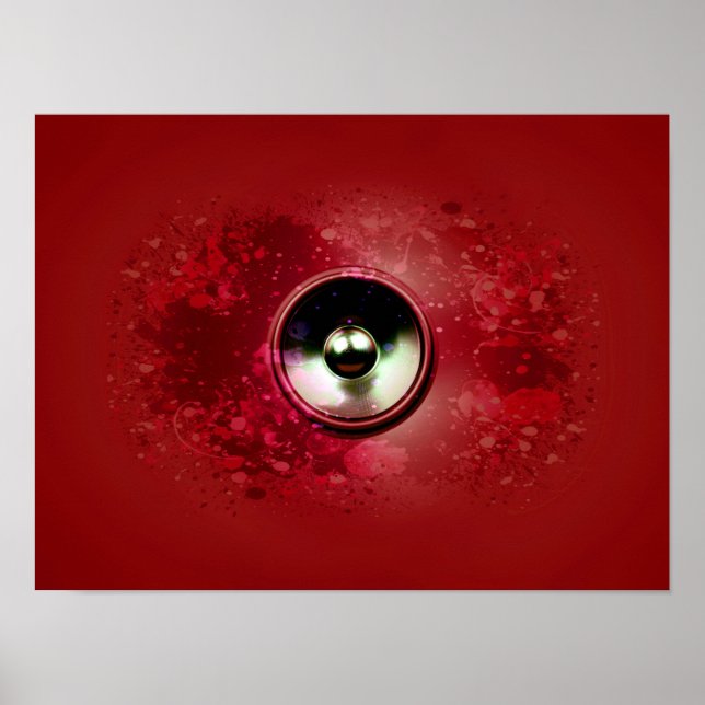 Póster Altavoz de música roja y pintura salpicada (Frente)