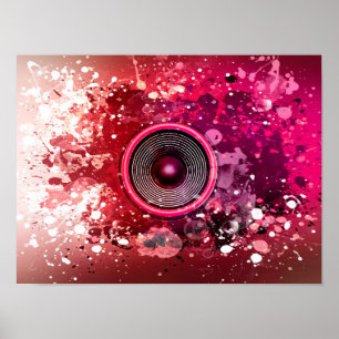 Póster Altavoz de música y manchas de pintura