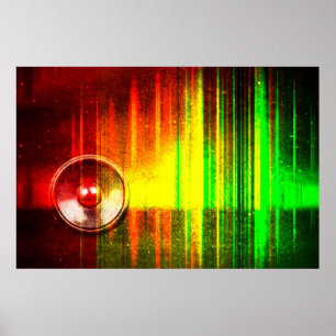 Póster Altavoz musical con ondas sonoras