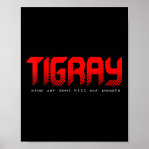 Póster Alto a la guerra en Tigray, mapa de bandera tigria