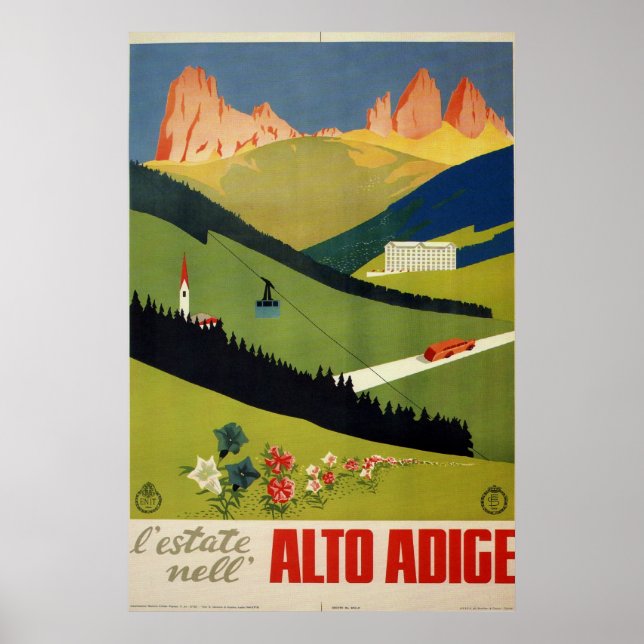 Póster Alto Adige (Tirol del Sur) Italia Viaje de época (Frente)