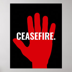 Póster Alto al fuego blanco negro rojo paro la mano contr