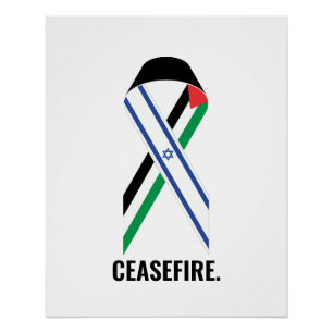 Póster Alto al fuego Israel y Palestina banderas personal