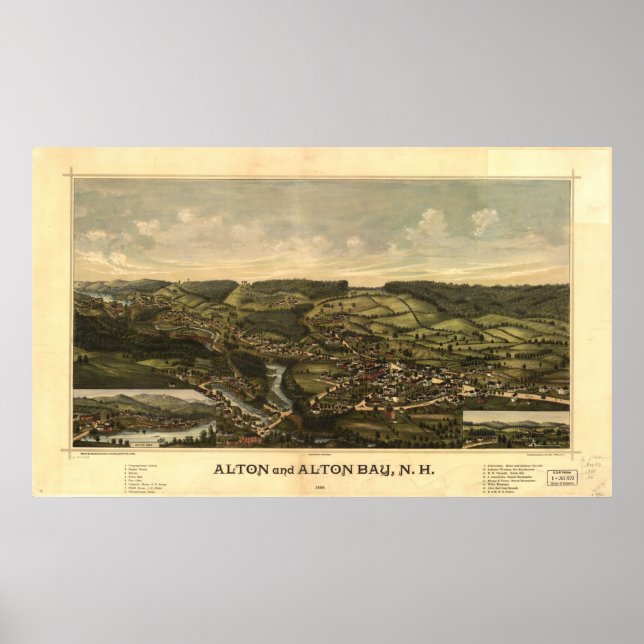 Póster Alton & Alton Bay, NH Birds Eye Panoramic Map 1888 (Frente)