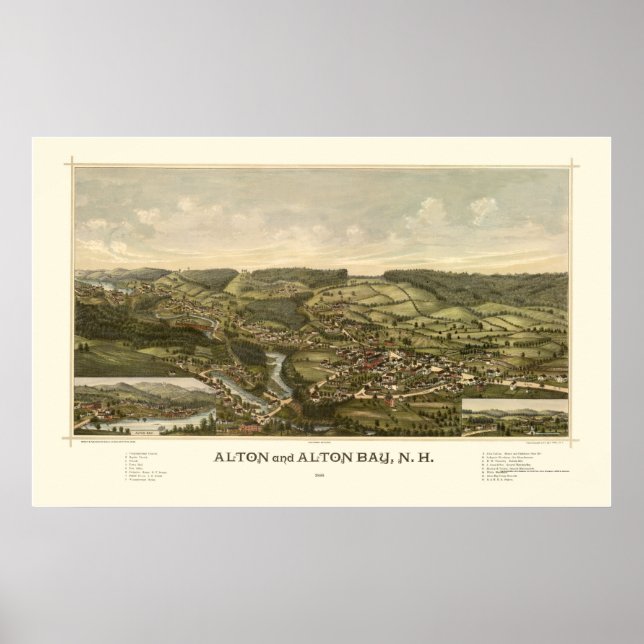 Póster Alton, Mapa Panorámico NH - 1888 (Frente)