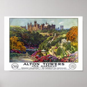 Póster Alton Towers and Gardens Vintage Travel Poster