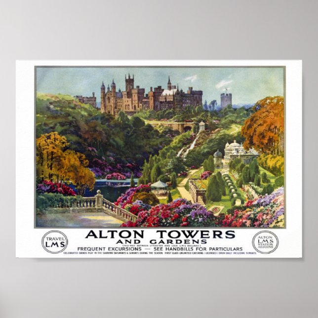 Póster Alton Towers and Gardens Vintage Travel Poster (Frente)