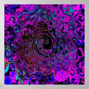 Póster Alucinante Remolino Líquido Retro Negro y Magenta