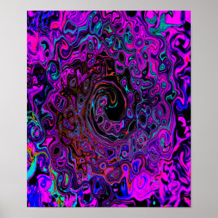 Póster Alucinante Remolino Líquido Retro Negro y Magenta