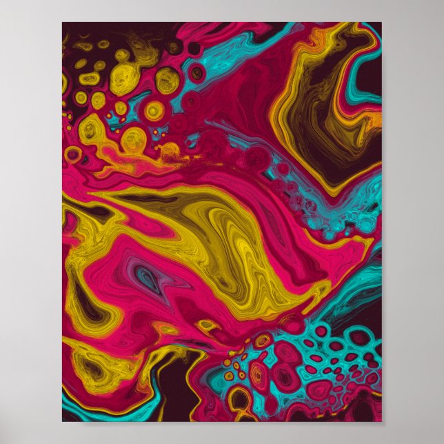 Póster Aluminio amarillo rosado Abstracto Acrílico Pour F (Frente)
